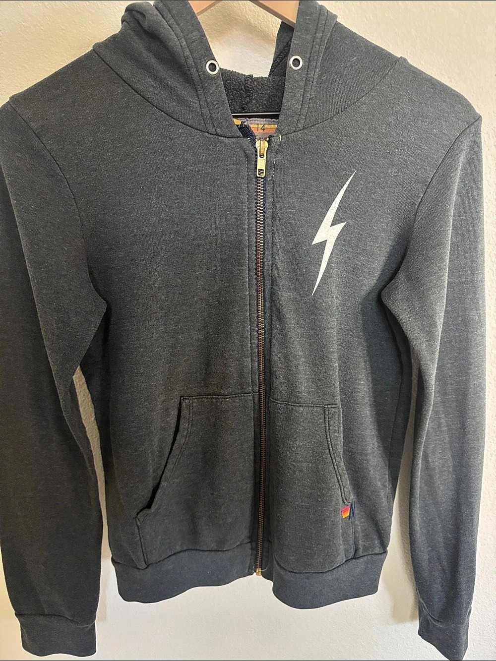 Aviator Nation Kid's Bolt Print Zip Hoodie Gray Medium